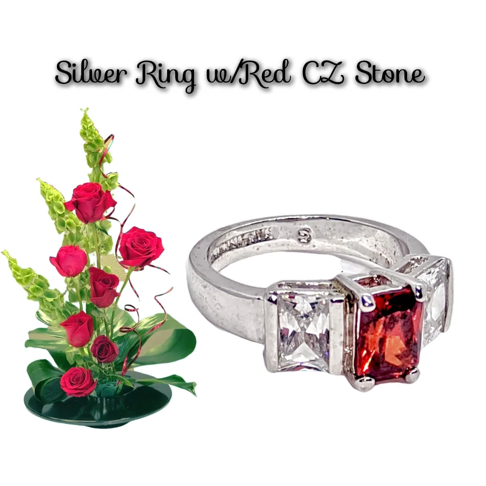 👣4/$20. Silver Ring w/Red CZ Stone
